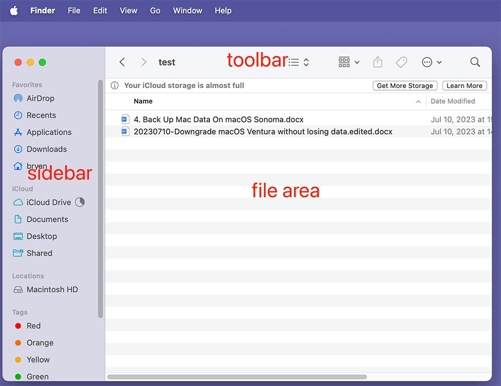 Overview of Finder Window Components