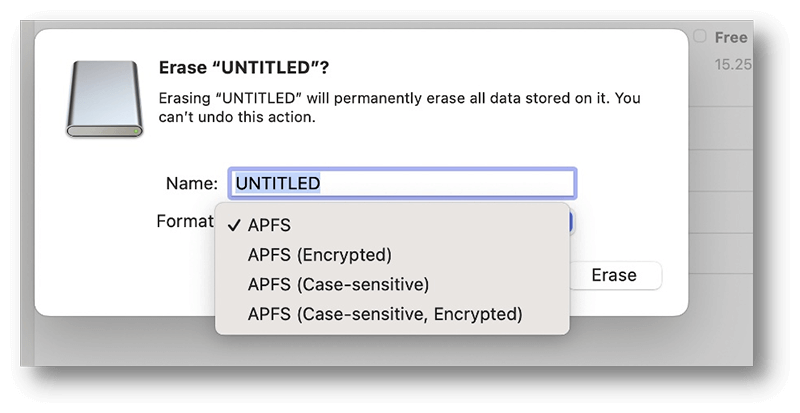 only can select APFS when erasing a drive on Mac