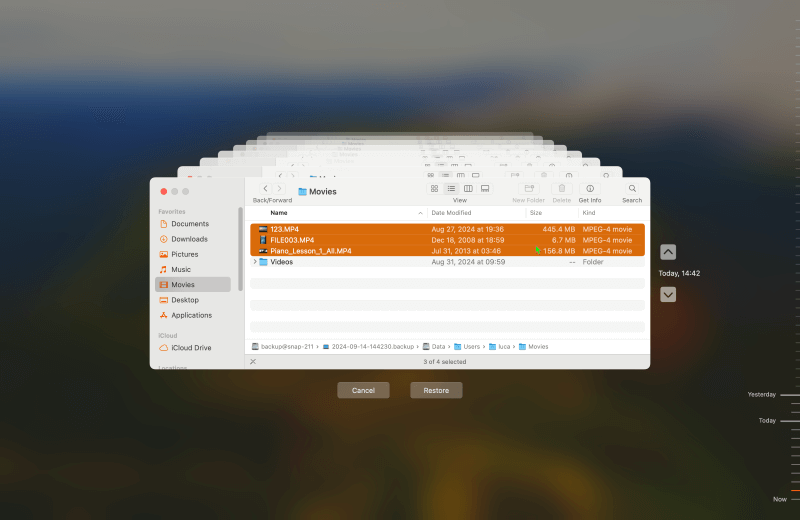 Using the Time Machine Interface within Finder
