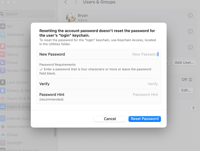 leave the password fields blank and click Reset Password