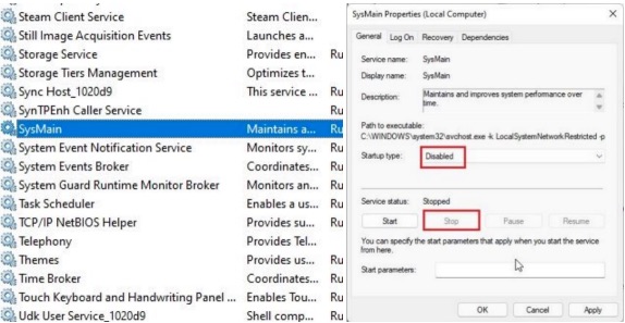 Close the Sysmain Service