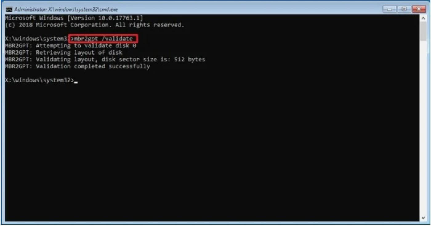 Use command to convert MBR and GPT