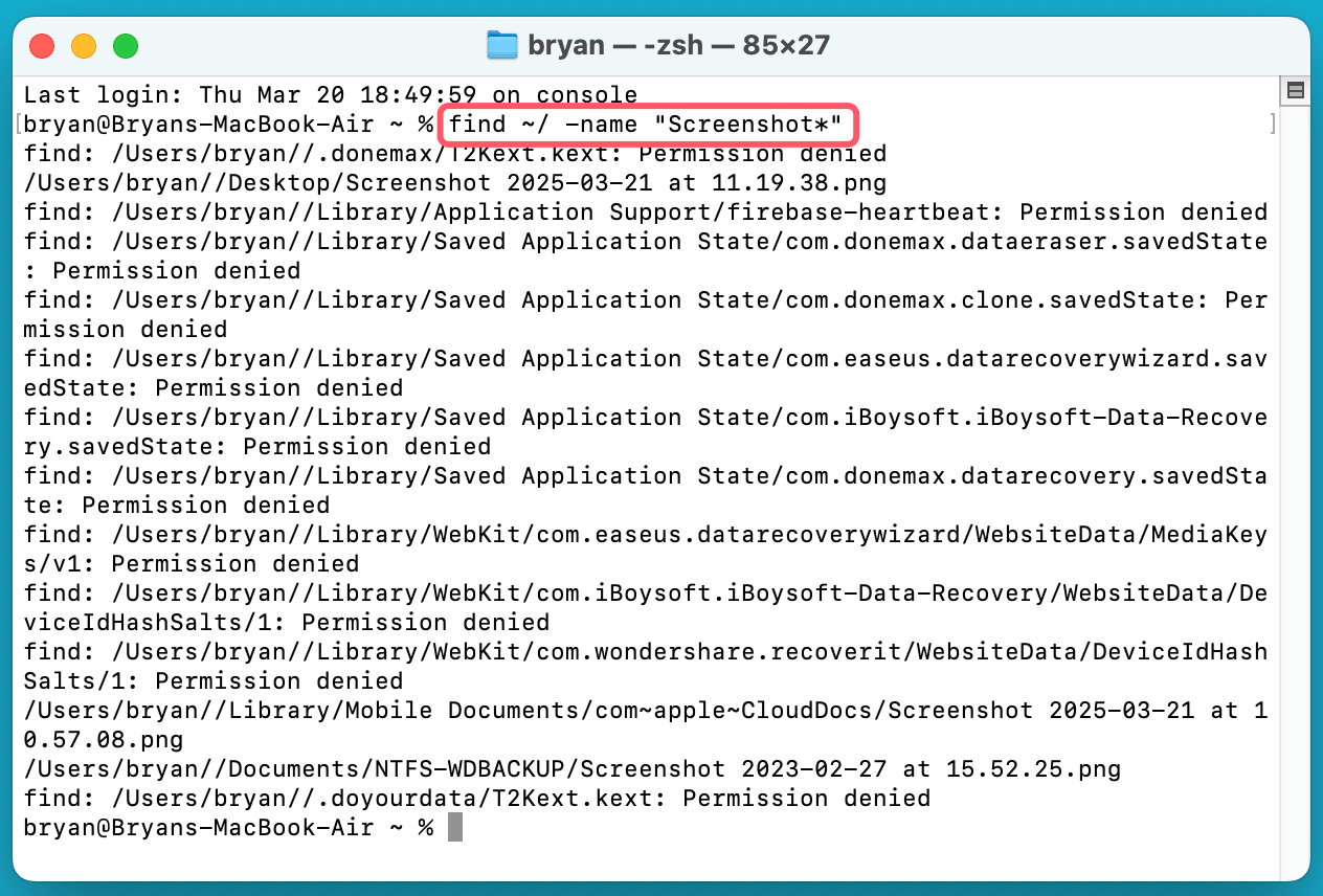 recover deleted screenshots on a Mac