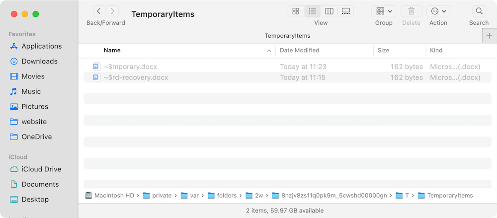 recover Word temporary files on Mac