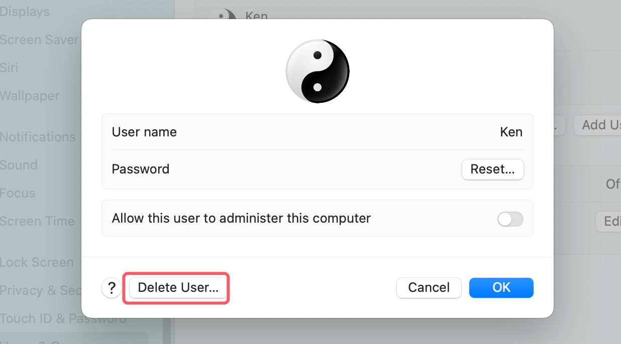 Removing a User Account in macOS Ventura and Later
