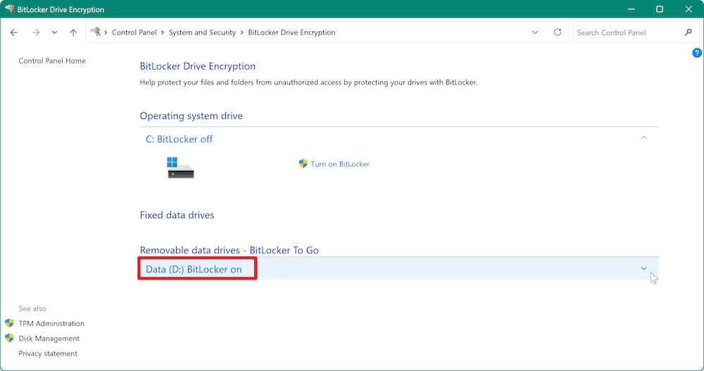 how to remove BitLocker password for USB drive