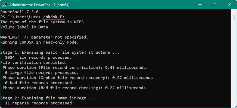 repair a disk with PowerShell