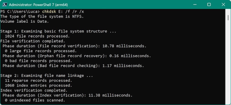 repair a disk with PowerShell