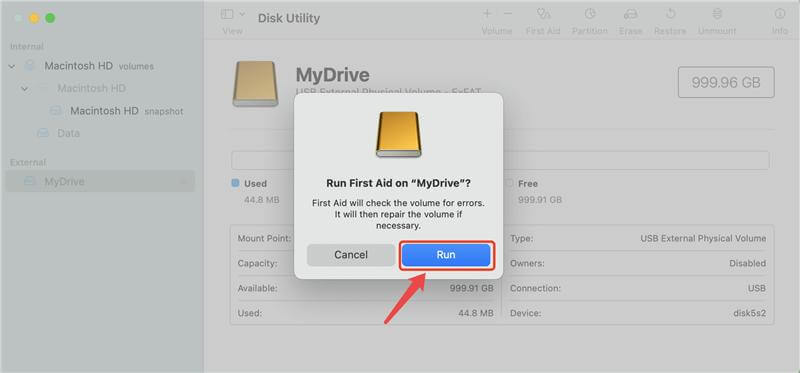 Try Disk Utility First Aid