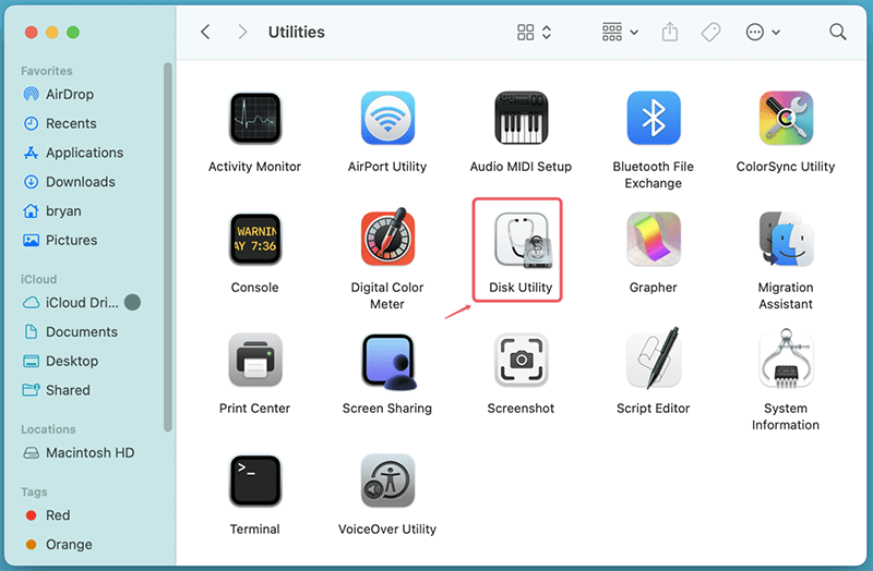 Open Disk Utility via Applications from Utilities