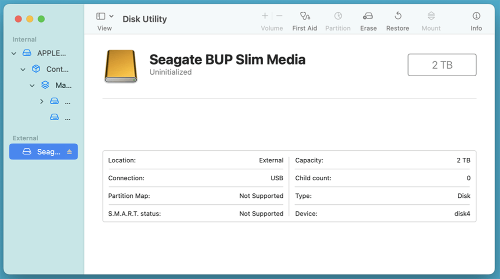 Look for your SSD in the left sidebar