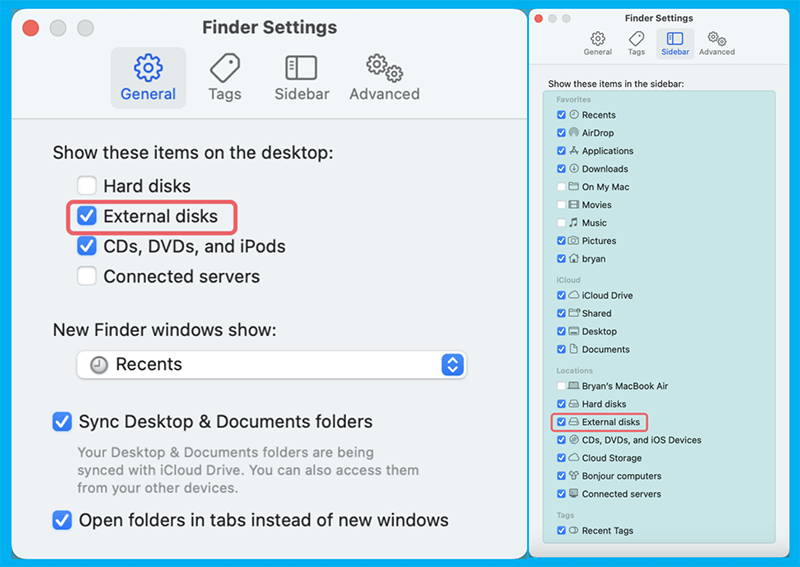 ensure External disks is selected