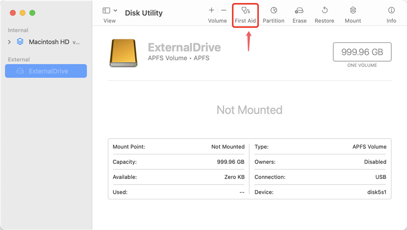 Run First Aid in Disk Utility
