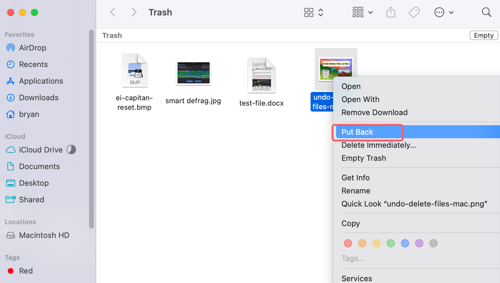 Undo Deleting Files on Mac