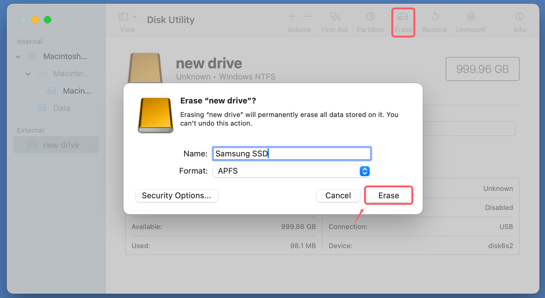 using the Samsung Portable SSD T5 EVO with your Mac
