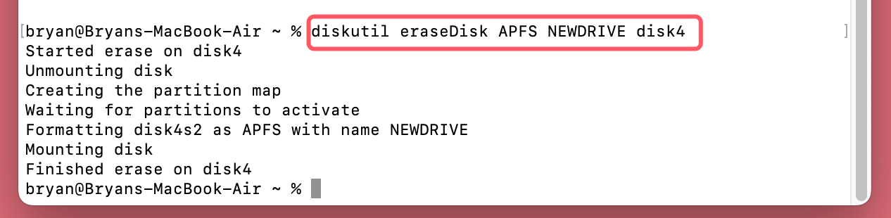 erase a drive using Terminal