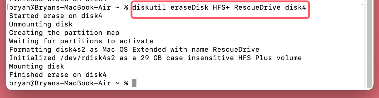 erase a drive using Terminal
