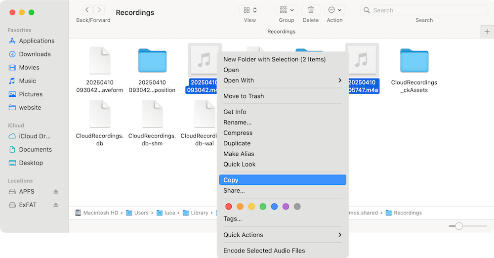 where are voice memos stored on Mac