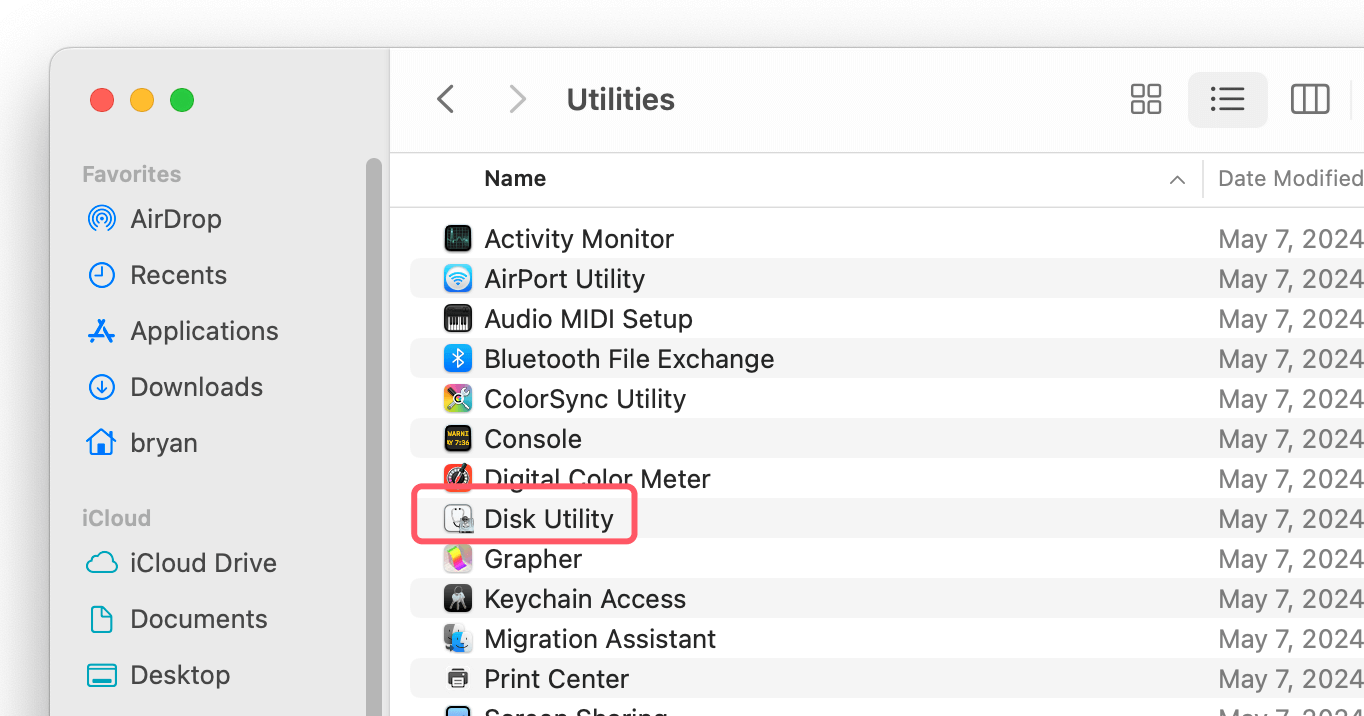 Find and open Disk Utility