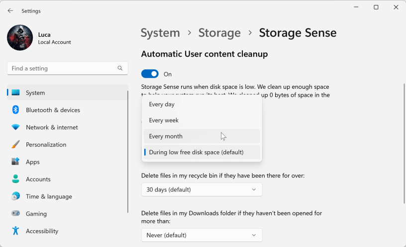 Set Automatic Recycle Bin Cleanup