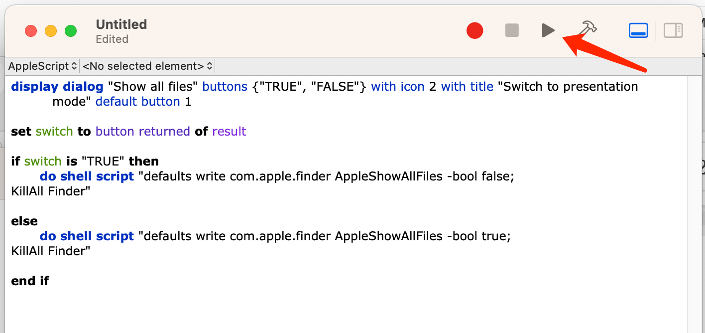 Apple script to show hidden files on Mac