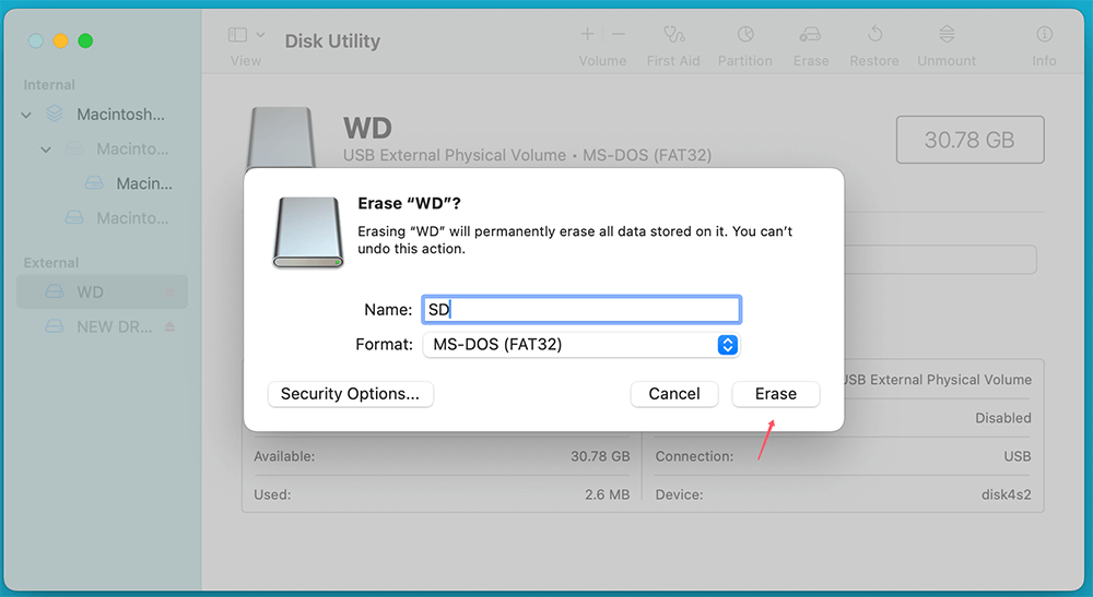 Select the desired format and confirm the action