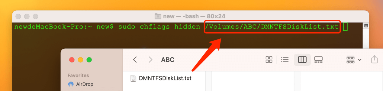 Use command to hide Mac files