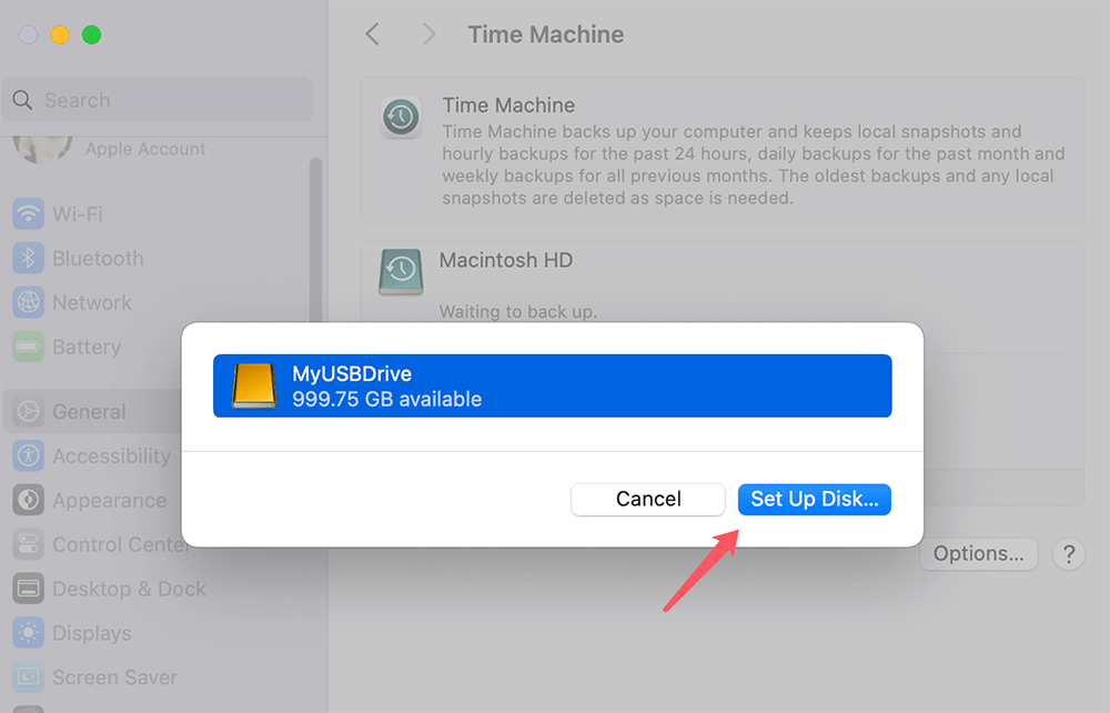 choose the drive you want to use and click Set Up Disk