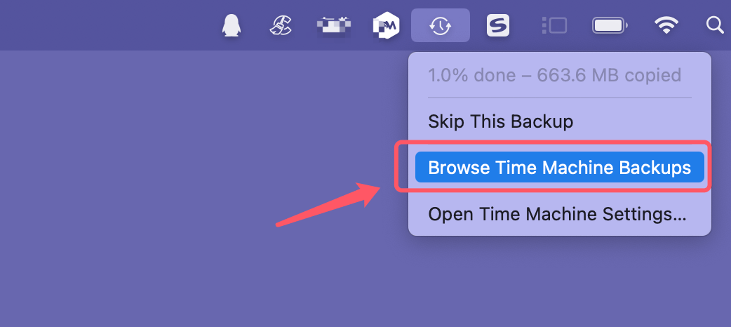 Select Enter Time Machine or Browse Time Machine Backups