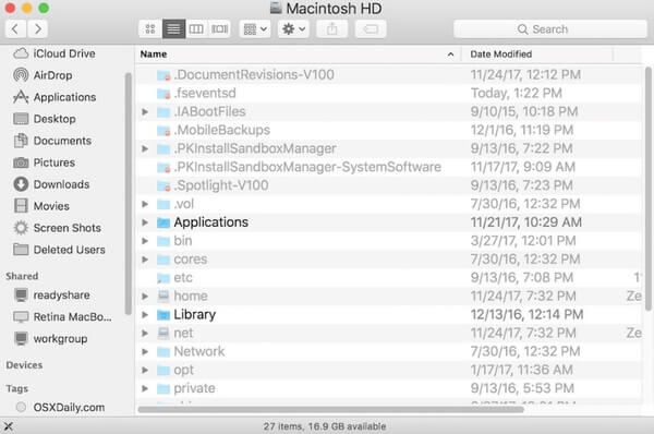 showing the hidden files and folders on Mac.