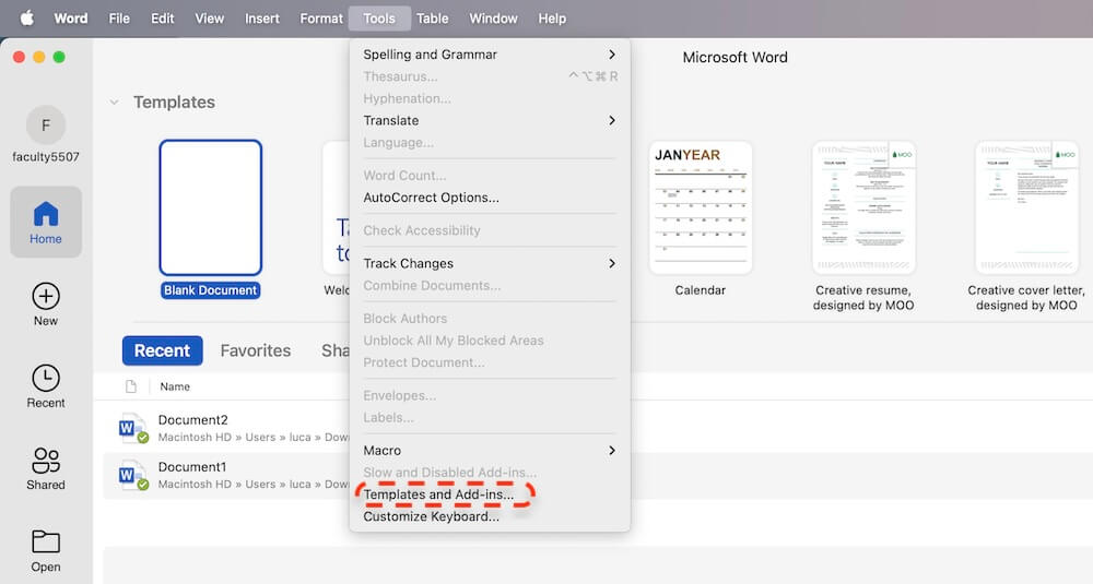 Word cannot open the document: user does not have access privileges