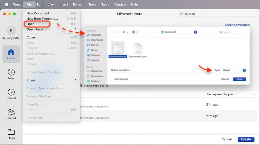 Word cannot open the document: user does not have access privileges