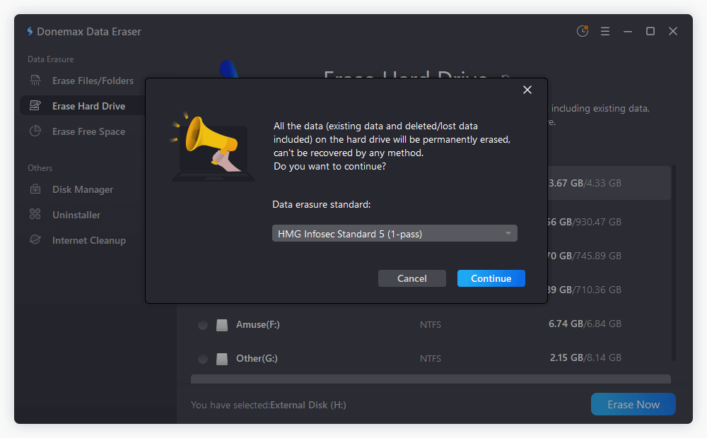 erase external disk